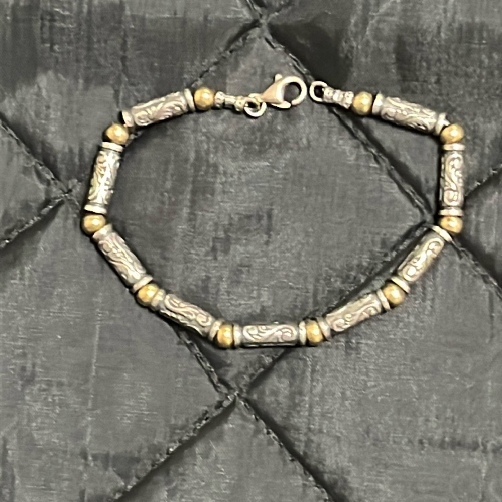 Pre-owned Sterling silver oxidized tube beaded and 14k gold beads bracelet
